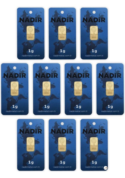 10 Adet 1 gr 24 Ayar Nadirgold Gram Altın (Dikdörtgen)