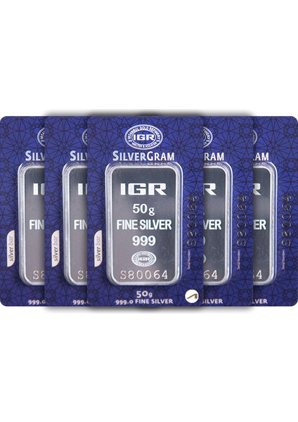 5 Adet Iar 50 gr Gümüş Külçe