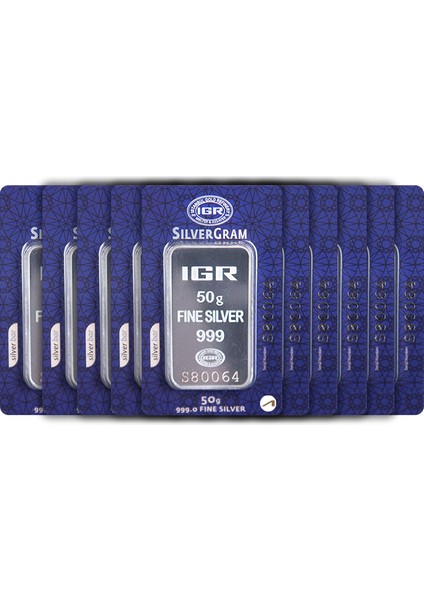 10 Adet Iar 50 gr Gümüş Külçe