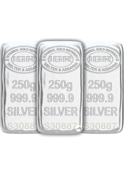 3 Adet Iar 250 gr Gümüş Külçe