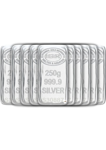10 Adet Iar 250 gr Gümüş Külçe