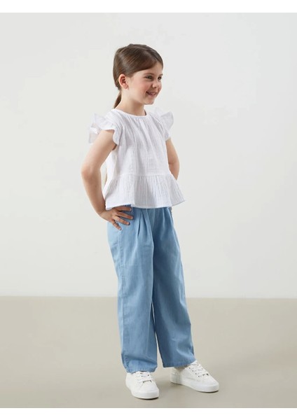Lcw Kids Beyaz Müslin Pamuklu Kız Çocuk Bluz ve Pantolon 2'li