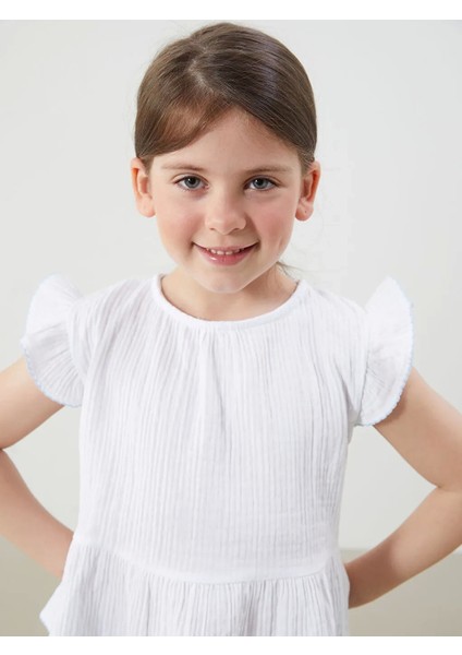 Lcw Kids Beyaz Müslin Pamuklu Kız Çocuk Bluz ve Pantolon 2'li