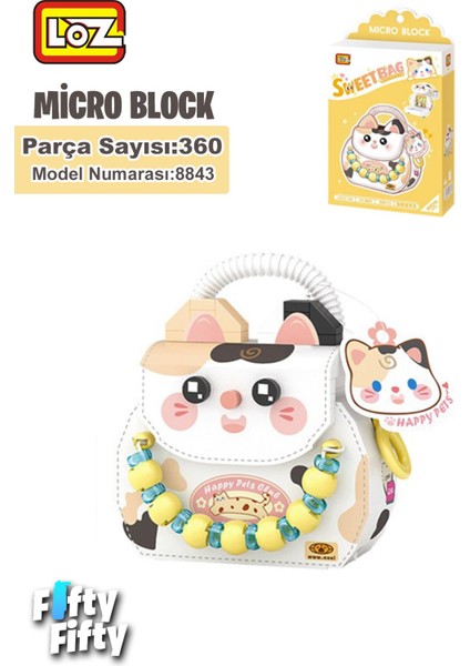 Loz Micro Block Sweet Bag Serisi Kedi Figürlü Çanta 360 Parça Oyuncak Yapım Seti FFLZ-8843