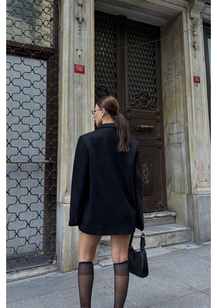 Süet Blazer Ceket 3 Düğme - Siyah