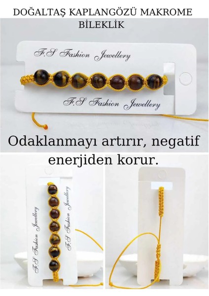 Doğal Taş Makrome Kaplan Gözü Bileklik Unisex Aksesuar Bijuteri Hediyelik Bileklik