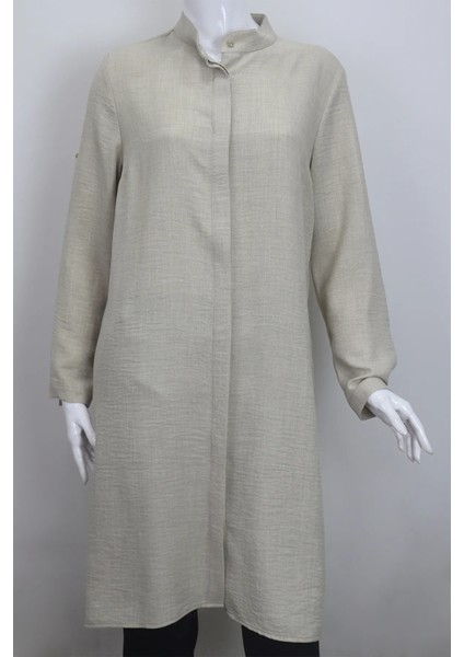 Fistan Store Kadın Taş Düz Spor Kesim Rahat Kalıp Hakim Yaka Büyük Beden Yazlık Tunik