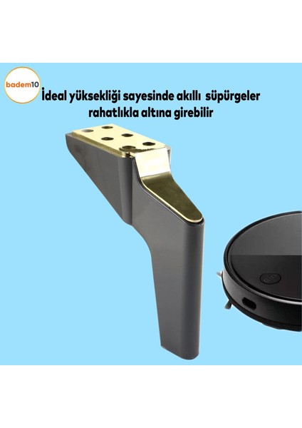 Logan 19 cm Siyah Altın 4 Adet Set Mobilya Tv Ünitesi Konsol Koltuk Kanepe Destek Ayağı Ayakları M8