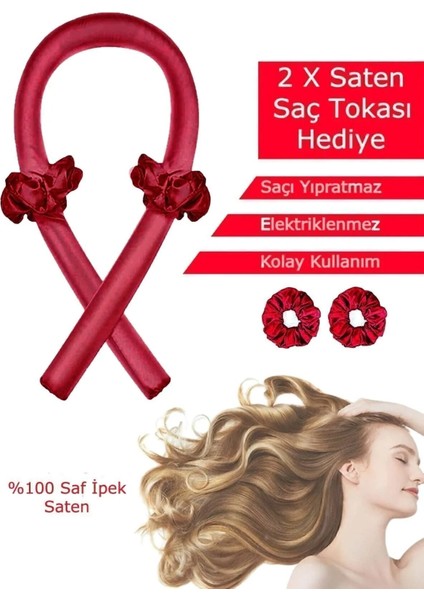 Isısız Saç Şekillendirme Seti Pudra Pembe Saten Saç Sosisi Saç Bigudisi Seti Saç Şekillendirici