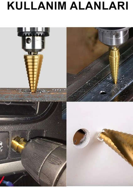 Kademeli Matkap Ucu Şarjlı Matkap Ucu 3 Farklı Boyutta Metal Başlıklı Sac Delme Panç Seti Tornavida