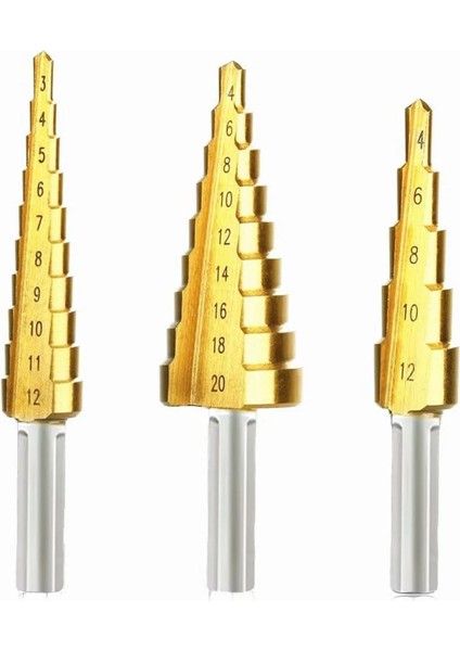 Kademeli Matkap Ucu Şarjlı Matkap Ucu 3 Farklı Boyutta Metal Başlıklı Sac Delme Panç Seti Tornavida fiyatları