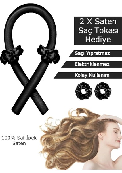 Isısız Saç Şekillendirme Seti Pudra Pembe Saten Saç Sosisi Saç Bigudisi Seti Saç Şekillendirici
