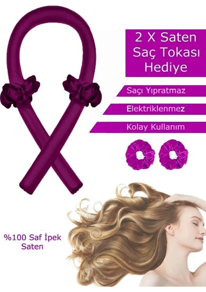 Isısız Saç Şekillendirme Seti Pudra Pembe Saten Saç Sosisi Saç Bigudisi Seti Saç Şekillendirici