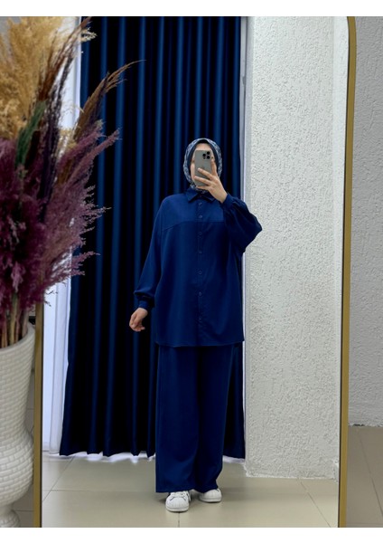 Behin Gömlek Önü Pervazlı Biyelii Dubai Pantolonlu TAKIM-EK-Z-480 Lacivert