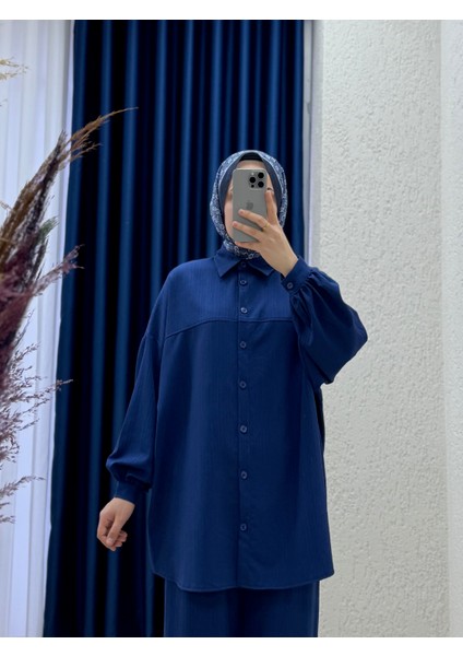 Behin Gömlek Önü Pervazlı Biyelii Dubai Pantolonlu TAKIM-EK-Z-480 Lacivert