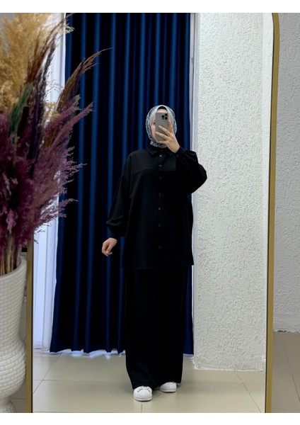 Behin Gömlek Önü Pervazlı Biyelii Dubai Pantolonlu TAKIM-EK-Z-480 Siyah