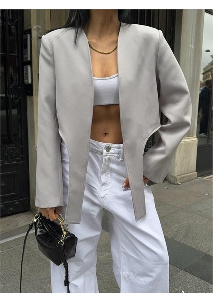 Crop Ceket Bağlama Kuyruklu - Gri fırsatları