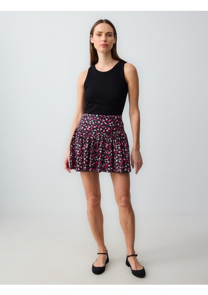 Pembe Rahat Kesim Normal Bel Çiçek Desenli Örme Mini Etek fiyatları