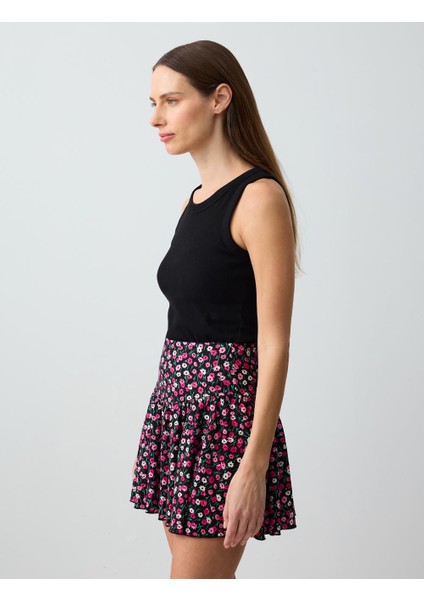 Pembe Rahat Kesim Normal Bel Çiçek Desenli Örme Mini Etek modelleri