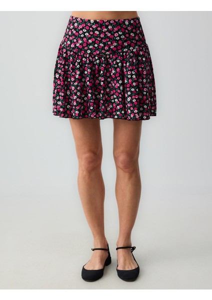 Pembe Rahat Kesim Normal Bel Çiçek Desenli Örme Mini Etek indirimleri