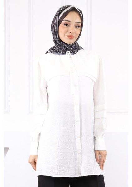 Ekru Yaka Detaylı Tunik