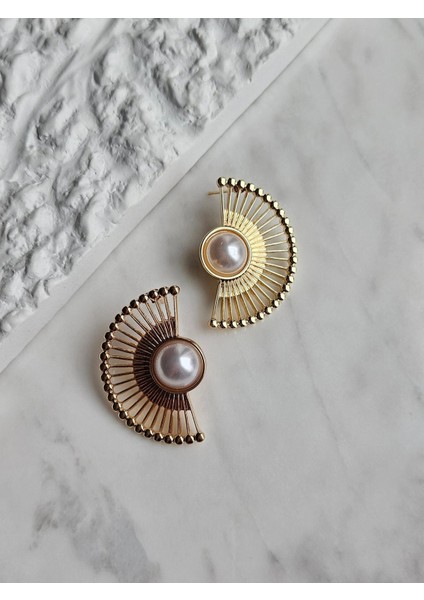 Vip Incili Yelpaze Yarım Daire Küpe