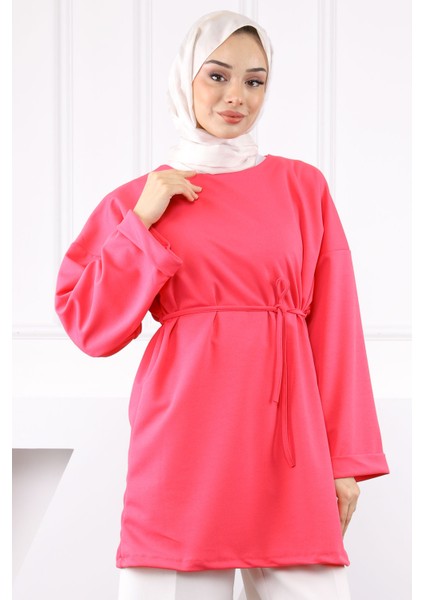 Fuşya Beli Ipli Krep Tunik