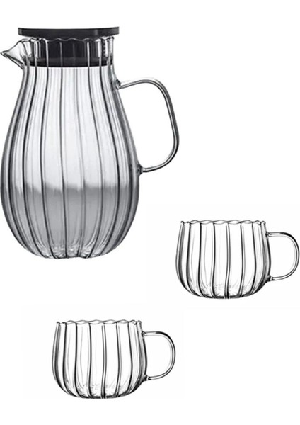 Borosilikat Cam Papatya Sürahi 1800 ml ve 2 Adet Papatya Kupa 350 ml
