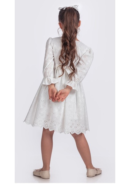 Kız Çocuk Uzun Kollu Kolları Lastikli Gupürlü Kurdele Detaylı Elbise ELB.2774 modelleri