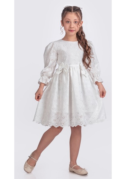 Kız Çocuk Uzun Kollu Kolları Lastikli Gupürlü Kurdele Detaylı Elbise ELB.2774 indirimleri