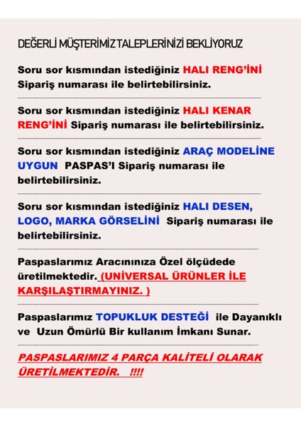 Oto Halı Paspası Sunı Deri Kaplı Nakışlı Aracınıza Özel Ölçüde