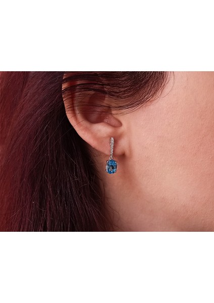 Pırlanta ve Oval Mavi Topaz Taşlı Küpe 0417E0010 fiyatları