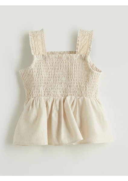Lcw Kids Bej Keten Görünümlü Kız Çocuk Bluz ve Pantolon 2'li
