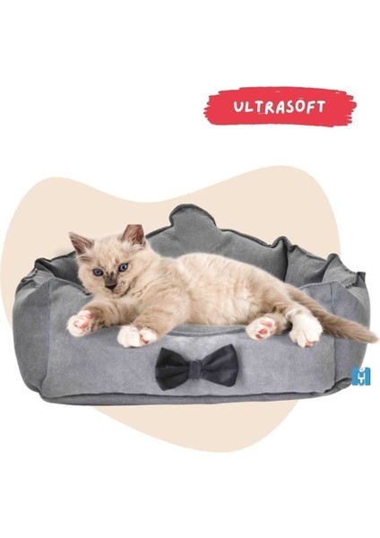 Fiyonklu Sevimli Tasarım Kedi ve Köpek Yatağı Yumuşak Dolgulu