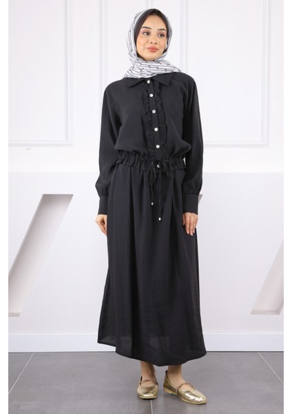 Siyah Önü Fırfırlı Modal Gömlek Etekli Takım fiyatları