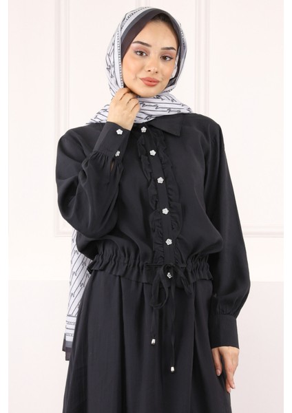 Siyah Önü Fırfırlı Modal Gömlek Etekli Takım fırsatları