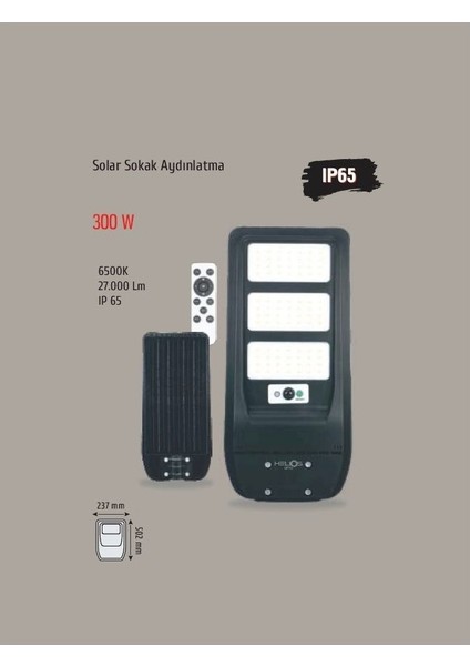 300W Solar Sokak Lambası / Hs 3865 (Beyaz Işık 6500K)