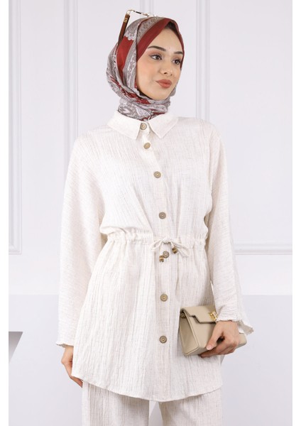 Ekru Bel Bağlamalı Tunik Pantolonlu Takım fırsatları