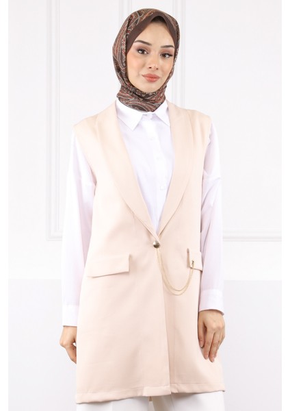 Bej Duble Zincirli Yelek