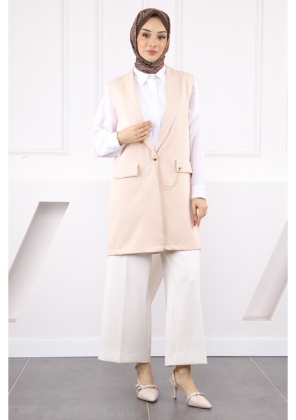 Bej Duble Zincirli Yelek modelleri