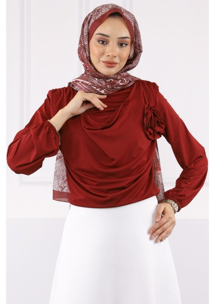 Bordo Gül Aksesuarlı Sandy Bluz modelleri