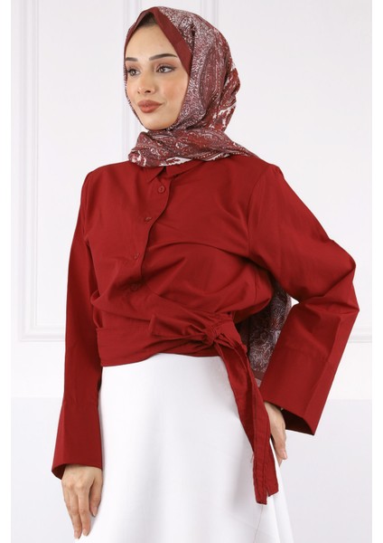 Bordo Bel Bağlamalı Gömlek