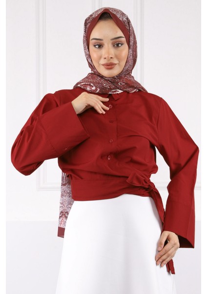 Bordo Bel Bağlamalı Gömlek modelleri