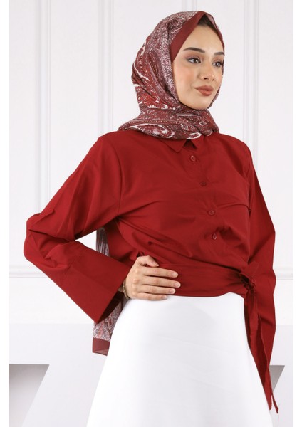 Bordo Bel Bağlamalı Gömlek fırsatları