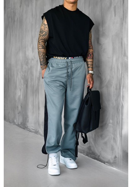 Erkek Şeritli Baggy Fit Teknik Pantolon Gri fiyatları