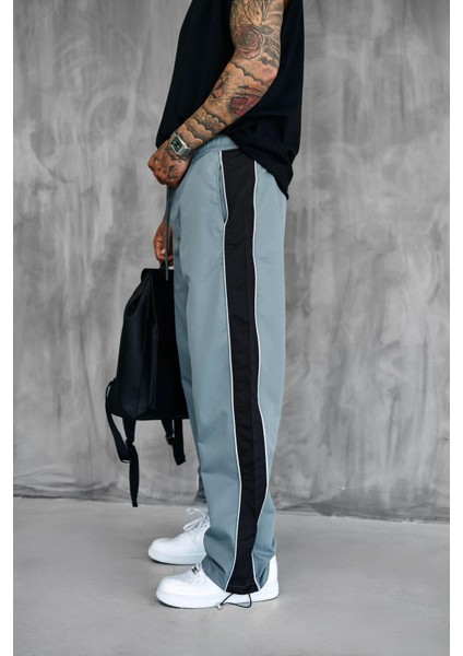 Erkek Şeritli Baggy Fit Teknik Pantolon Gri modelleri