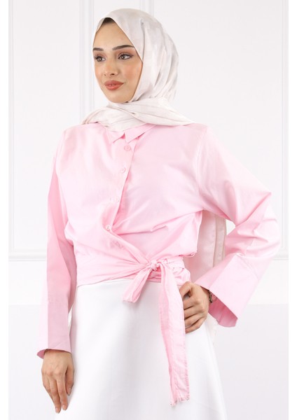 Pembe Bel Bağlamalı Gömlek