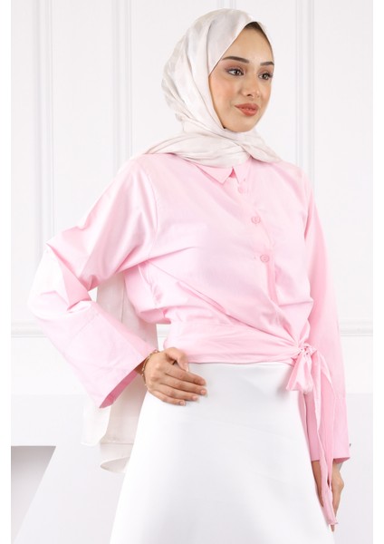 Pembe Bel Bağlamalı Gömlek