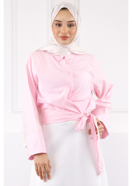 Pembe Bel Bağlamalı Gömlek