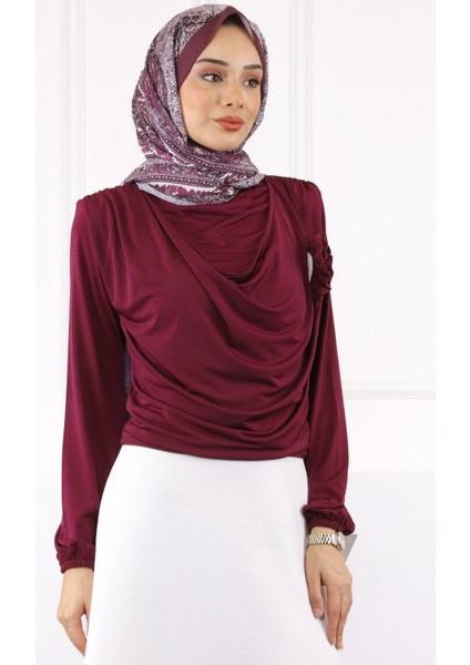 Mürdüm Gül Aksesuarlı Sandy Bluz